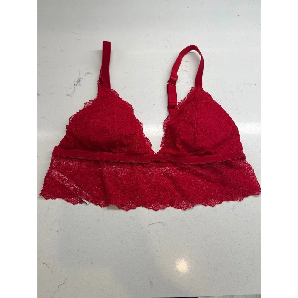 Victoria's‎ Secret Chantilly Lace Long Line Bralette Velvet Strap Large Red Pink